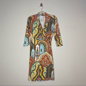 J. Mclaughlin Faux Wrap Front Paisley and Geometric Print Dress